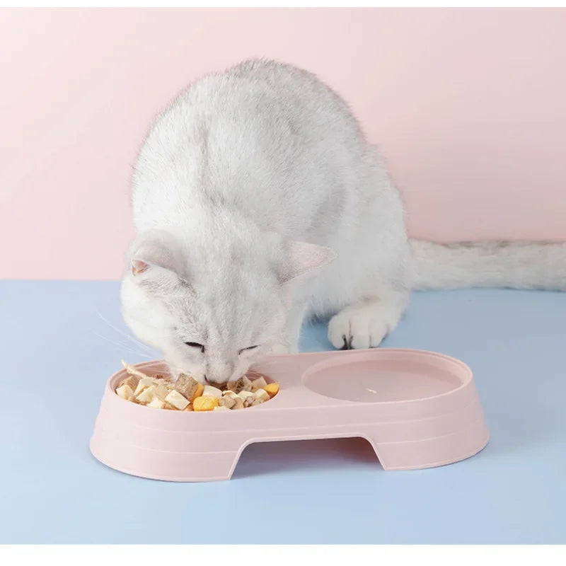 Macaron Pet Double Bowl Plastic Pet Food Bowl Kitten Drinking Tray Feeder Dog Food Bowl Cat Feeding Pet Supplies Cat Accessories
