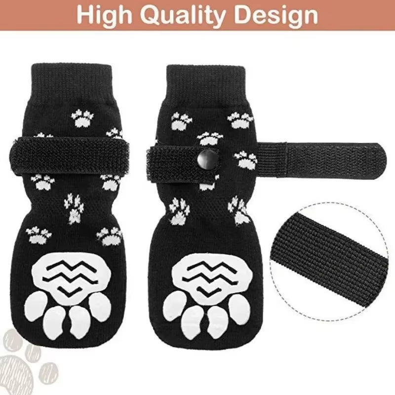 4PCS Adjustable Anti-Slip Dog Socks Pet Non-Slip Paw Protection with Paw Pattern for Puppy Dog Indoor Control Wear on Floor