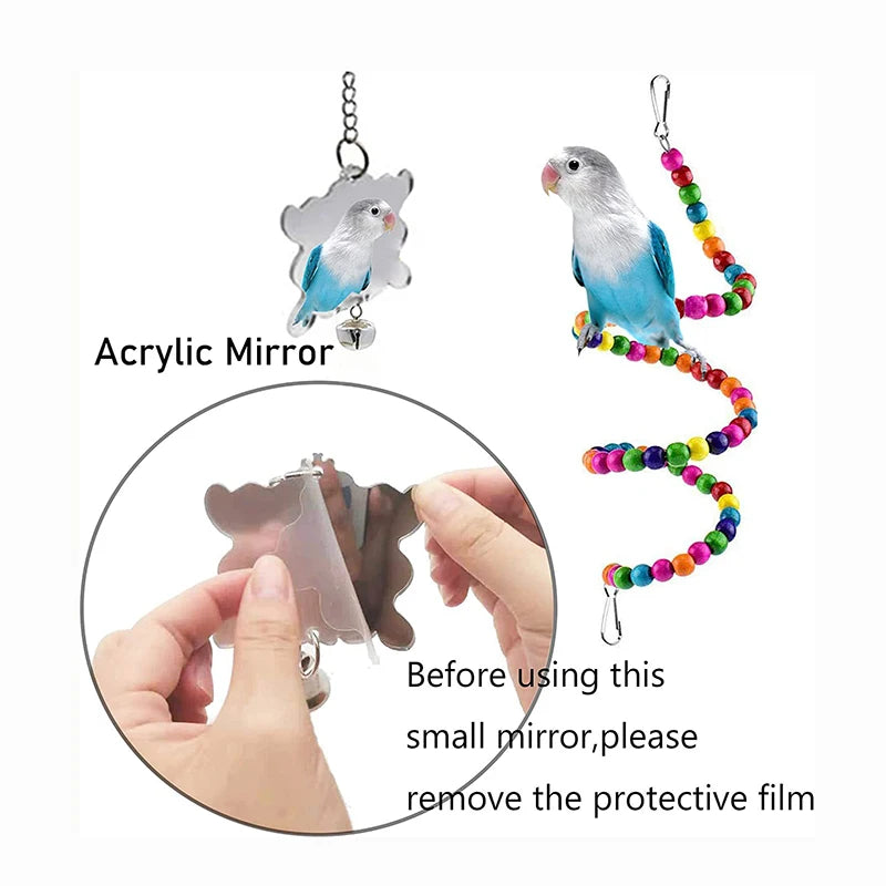 7Pcs Pack Wood Parrot Toys Bird Toy Cage Bird Accessories Swing Suspension Bridge Ball Cage Bells Pet Supplies Set