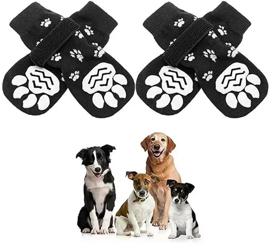 4PCS Adjustable Anti-Slip Dog Socks Pet Non-Slip Paw Protection with Paw Pattern for Puppy Dog Indoor Control Wear on Floor