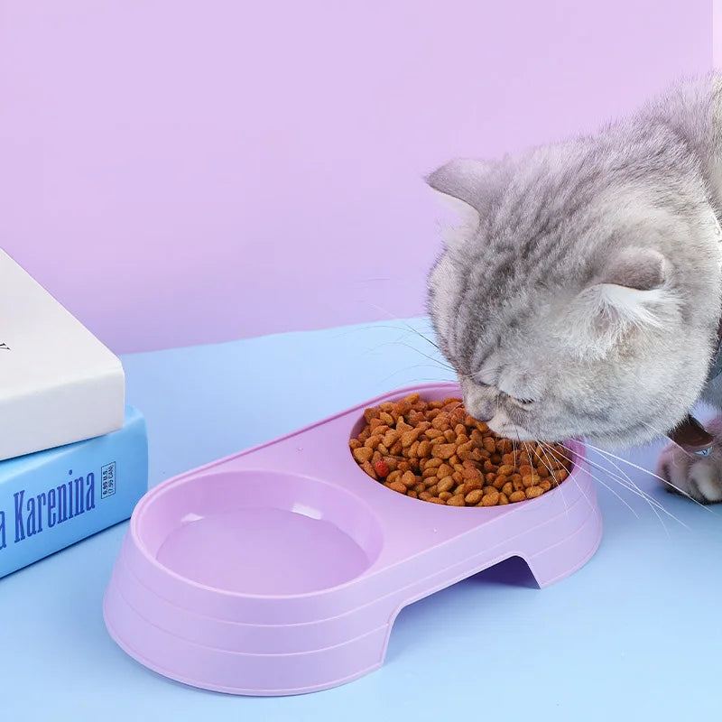 Macaron Pet Double Bowl Plastic Pet Food Bowl Kitten Drinking Tray Feeder Dog Food Bowl Cat Feeding Pet Supplies Cat Accessories