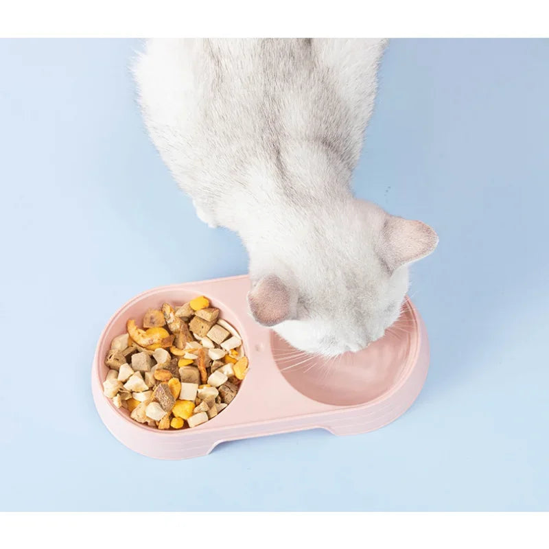 Macaron Pet Double Bowl Plastic Pet Food Bowl Kitten Drinking Tray Feeder Dog Food Bowl Cat Feeding Pet Supplies Cat Accessories