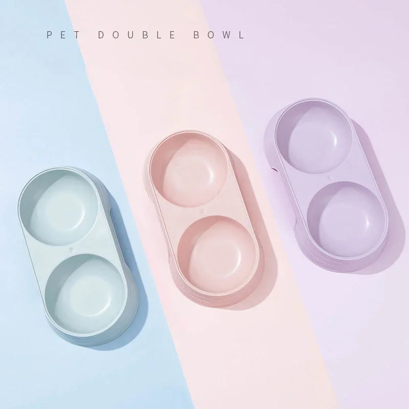 Macaron Pet Double Bowl Plastic Pet Food Bowl Kitten Drinking Tray Feeder Dog Food Bowl Cat Feeding Pet Supplies Cat Accessories