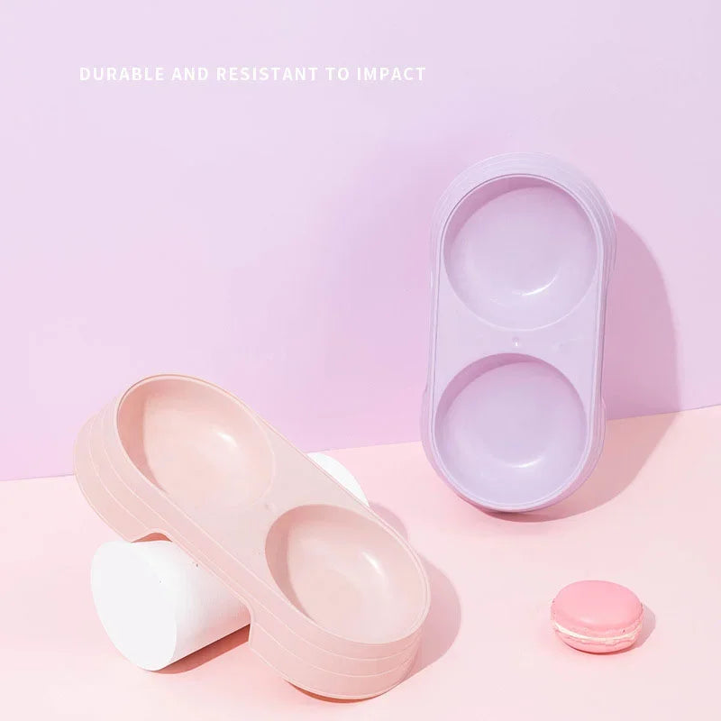 Macaron Pet Double Bowl Plastic Pet Food Bowl Kitten Drinking Tray Feeder Dog Food Bowl Cat Feeding Pet Supplies Cat Accessories