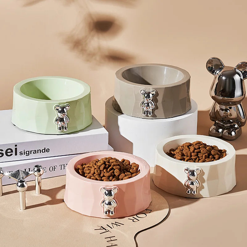 Pet Supplies Pet Stainless Steel Bowl Diamond Bear Pet Bowl Cat Food Bowl Dog Food Utensils anti Slip anti Overturning Dog Bowl
