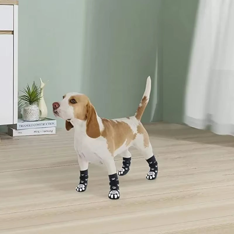 4PCS Adjustable Anti-Slip Dog Socks Pet Non-Slip Paw Protection with Paw Pattern for Puppy Dog Indoor Control Wear on Floor